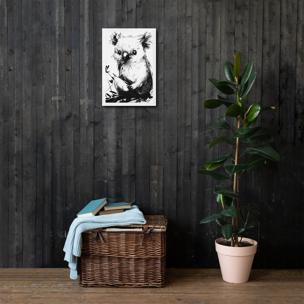 Whimsical Koala in Ink | Canvas with White Frame | 12″×18″
