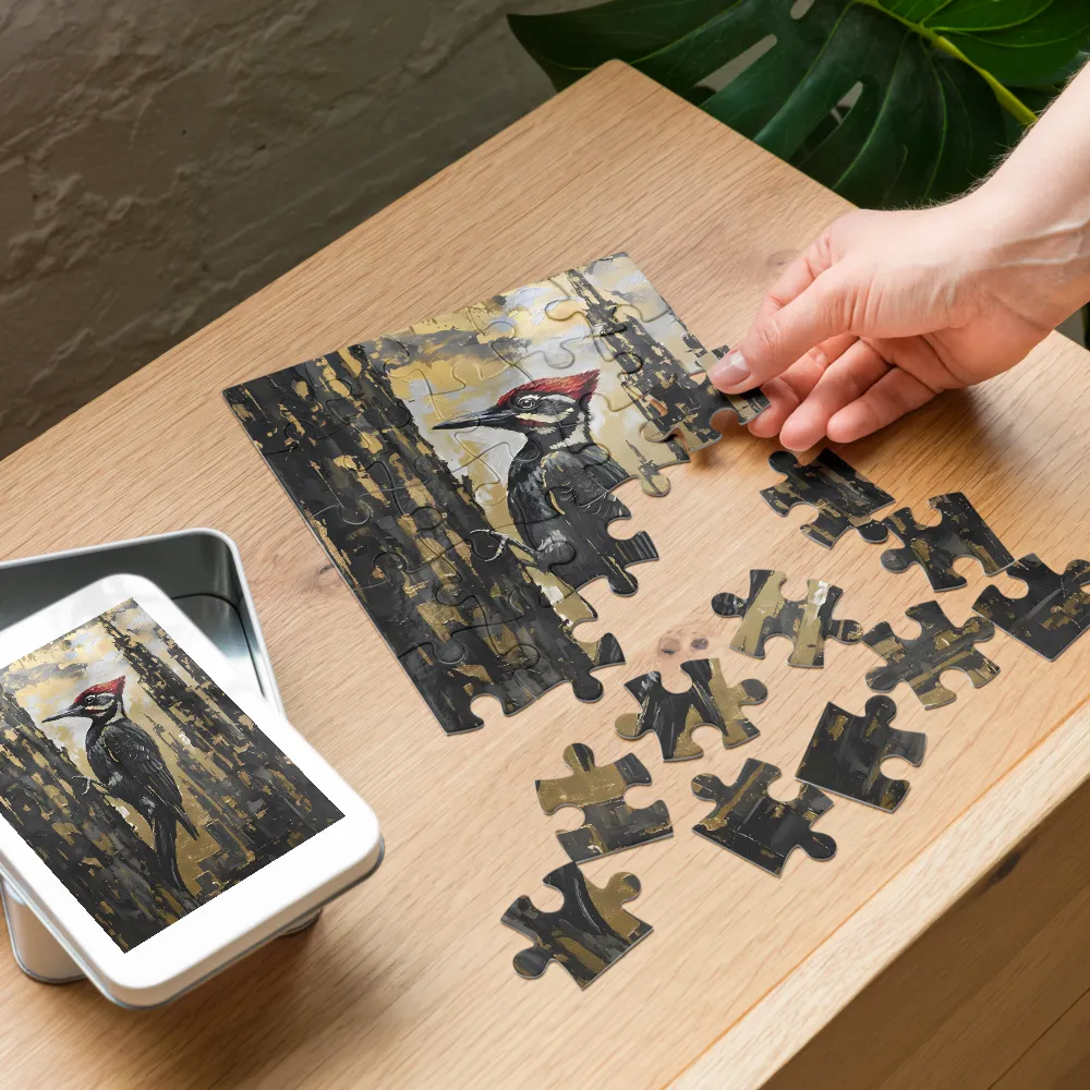 Gilded Woodpecker 
 Jigsaw Puzzle in Tin Box