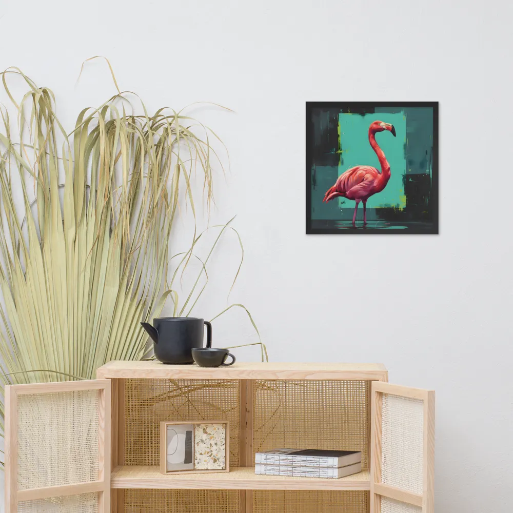 Teal Flamingo 
 Poster with Black Frame | 18″x 18″