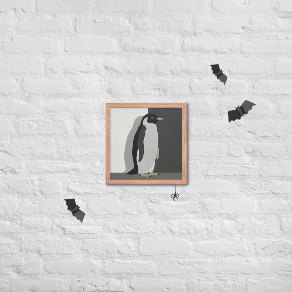 Monochrome Penguin 
 Poster with Red oak Frame | 14″x 14″