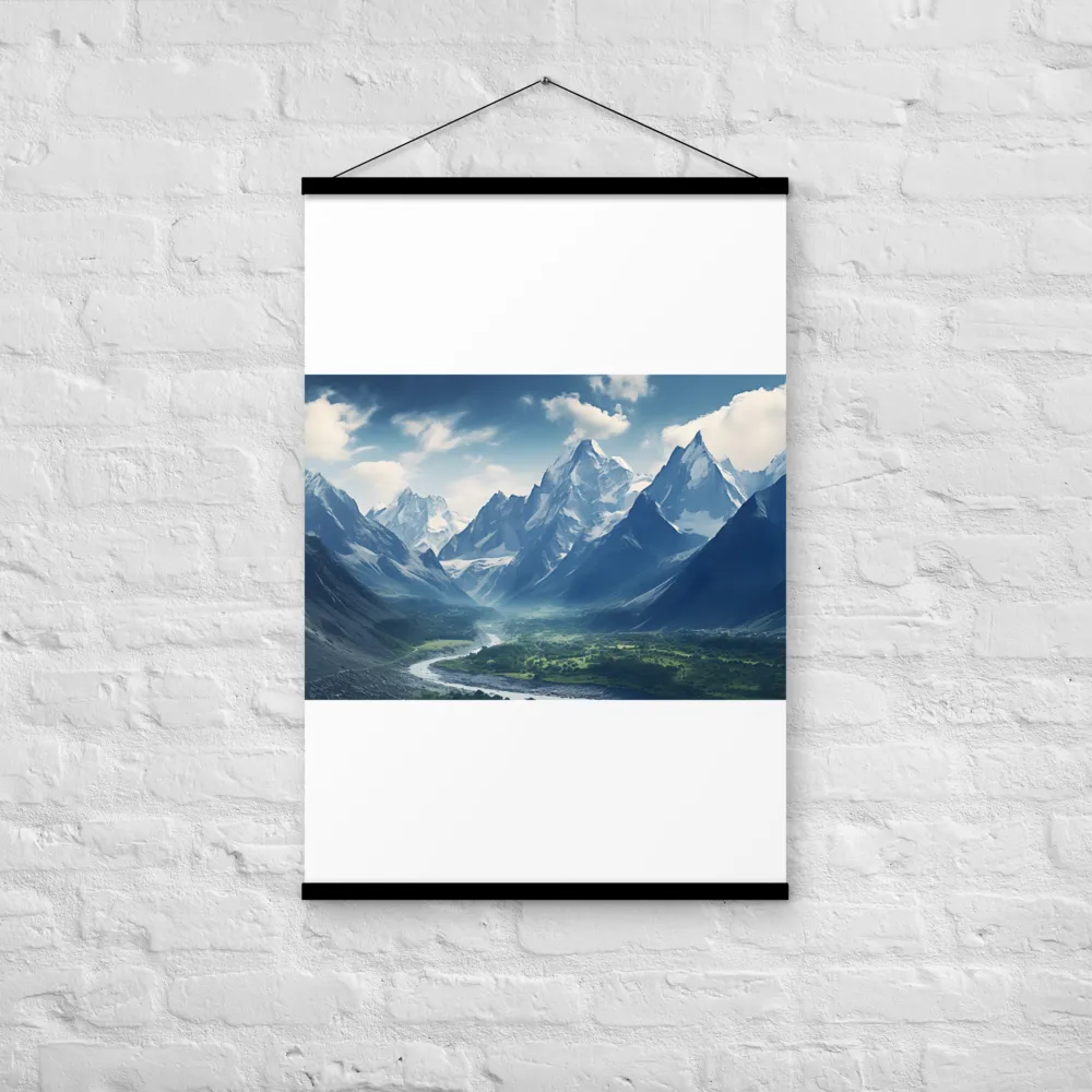 Majestic Serenity: A Landscape of Mountains and Rivers | Poster With Black Wood Hanger | 24″×36″