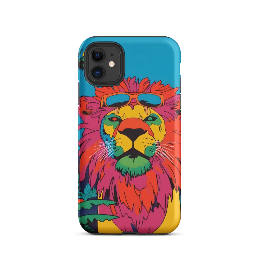 Lion with Sunglasses: A Vibrant Tropical Portrait | Phone Case |  11 | Tough Case | Matte