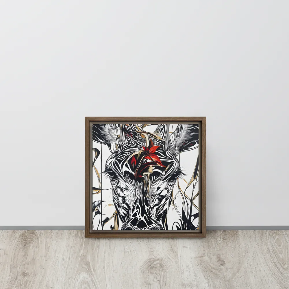 Floral Elegance: The Giraffe's Portrait | Canvas with Brown Frame | 12″×12″