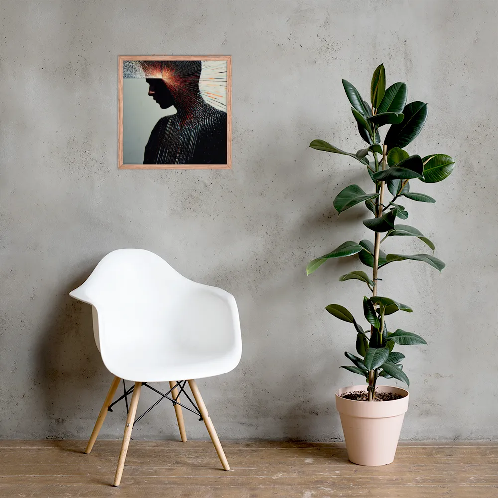 Radiant Reflection: An Abstract Journey of Thought | Poster with Red oak Frame | 18″×18″