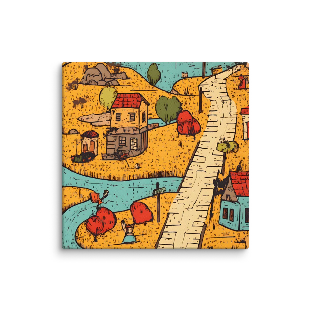 Whimsical Village Landscape | Canvas | 16″×16″