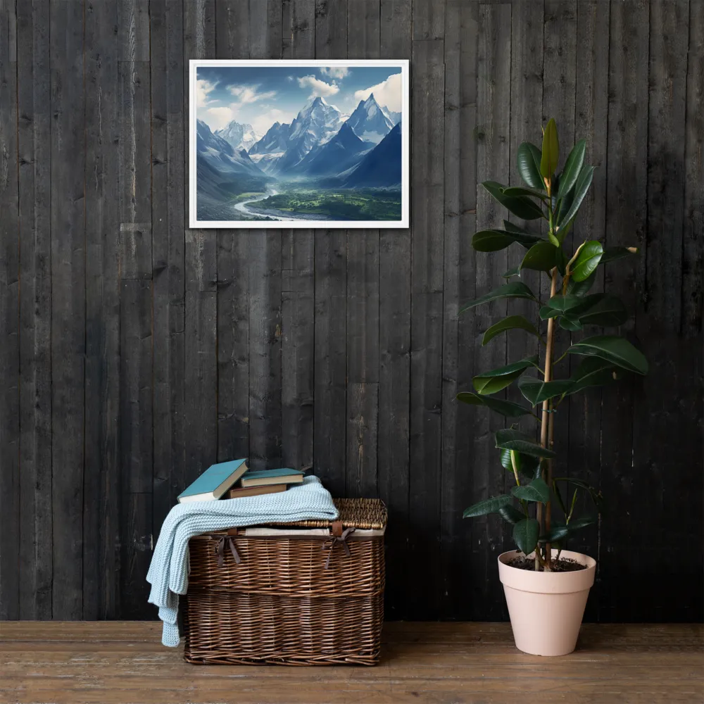 Majestic Serenity: A Landscape of Mountains and Rivers | Canvas with White Frame | 18″×24″