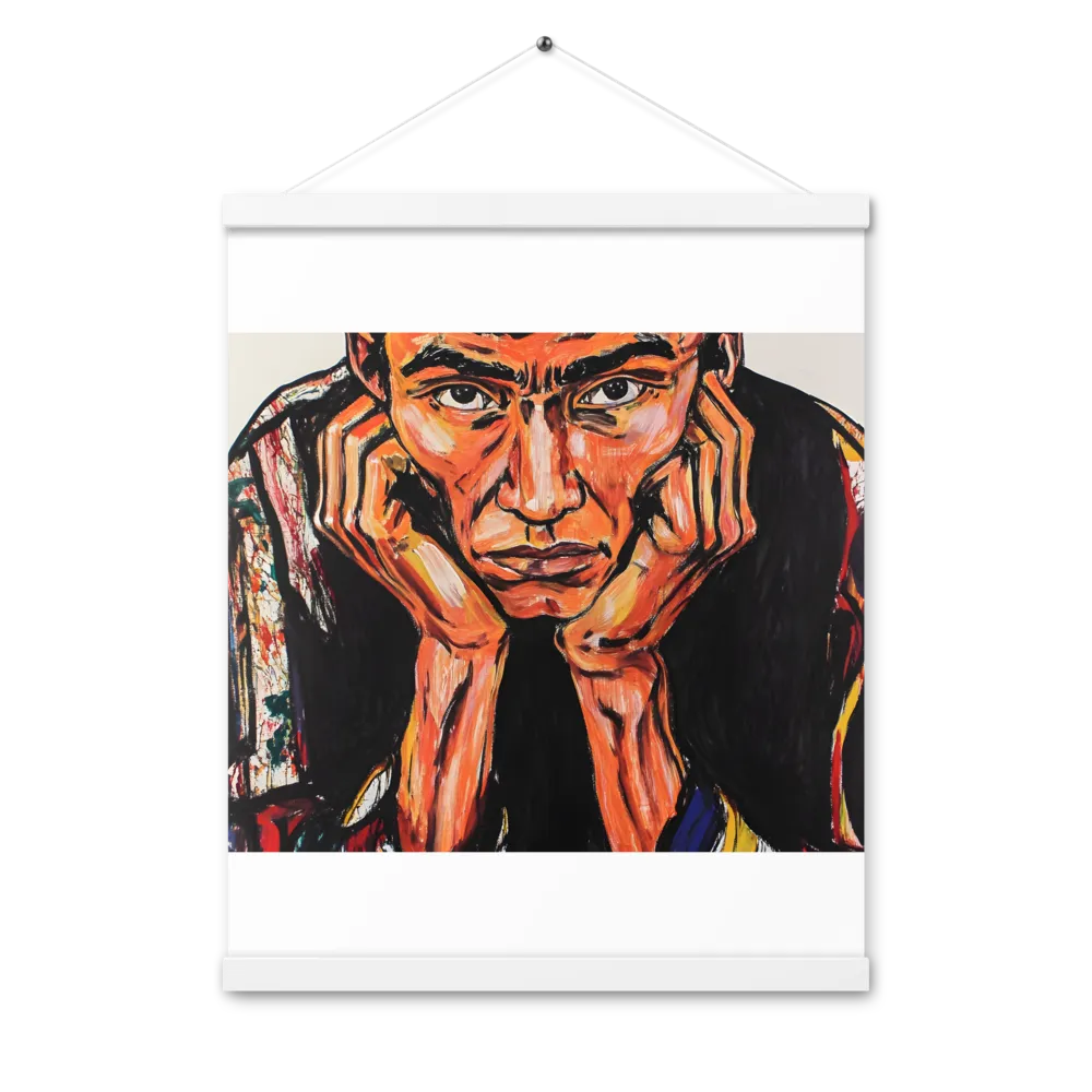 Contemplative Intensity: An Expressionist Portrait | Poster With White Wood Hanger | 16″×20″