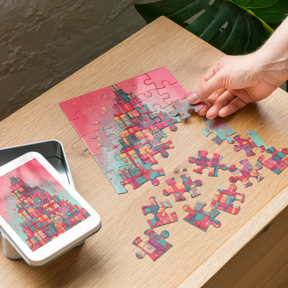 Pyramid of Presents 
 Jigsaw Puzzle in Tin Box