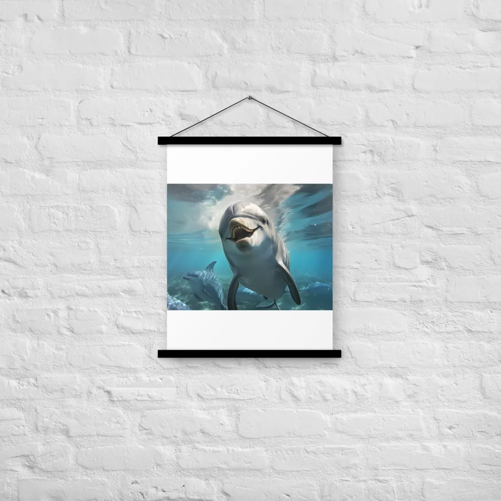 Beneath the Waves: A Dolphin's Dance | Poster With Black Wood Hanger | 18″×24″