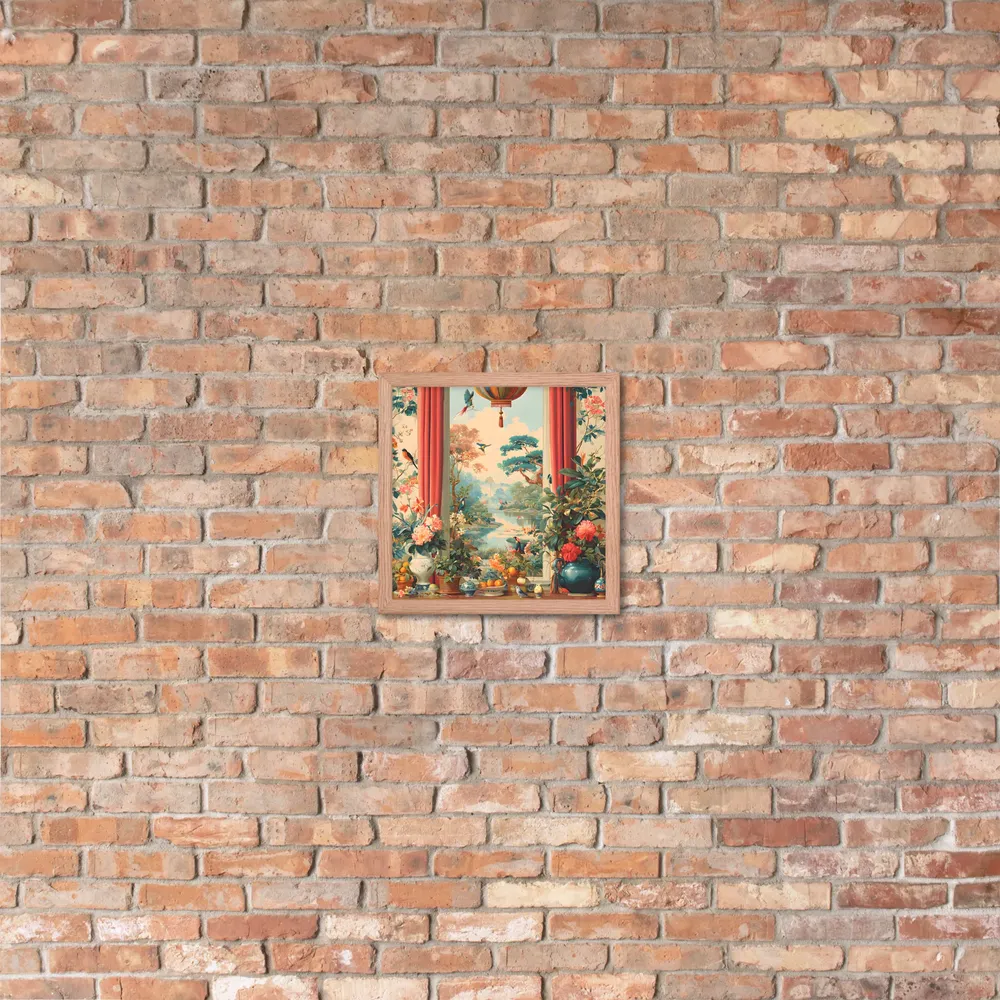 Window to the Garden 
 Poster with Red oak Frame | 12″x 12″