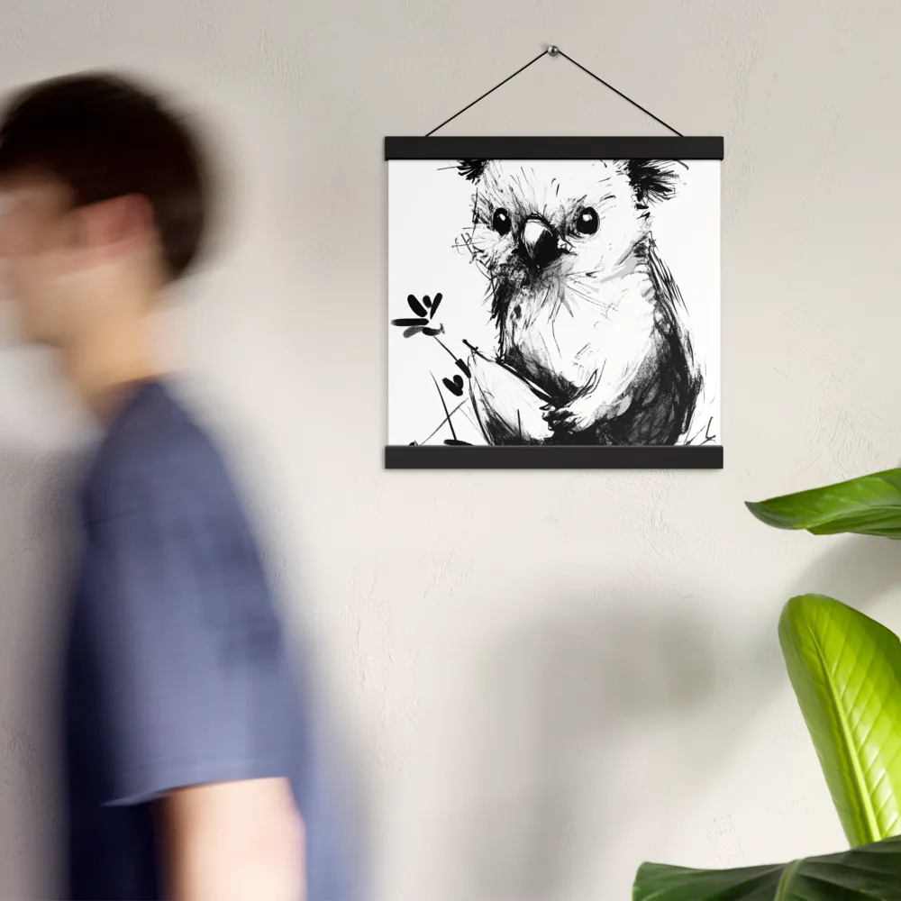 Whimsical Koala in Ink | Poster With Black Wood Hanger | 12″×12″