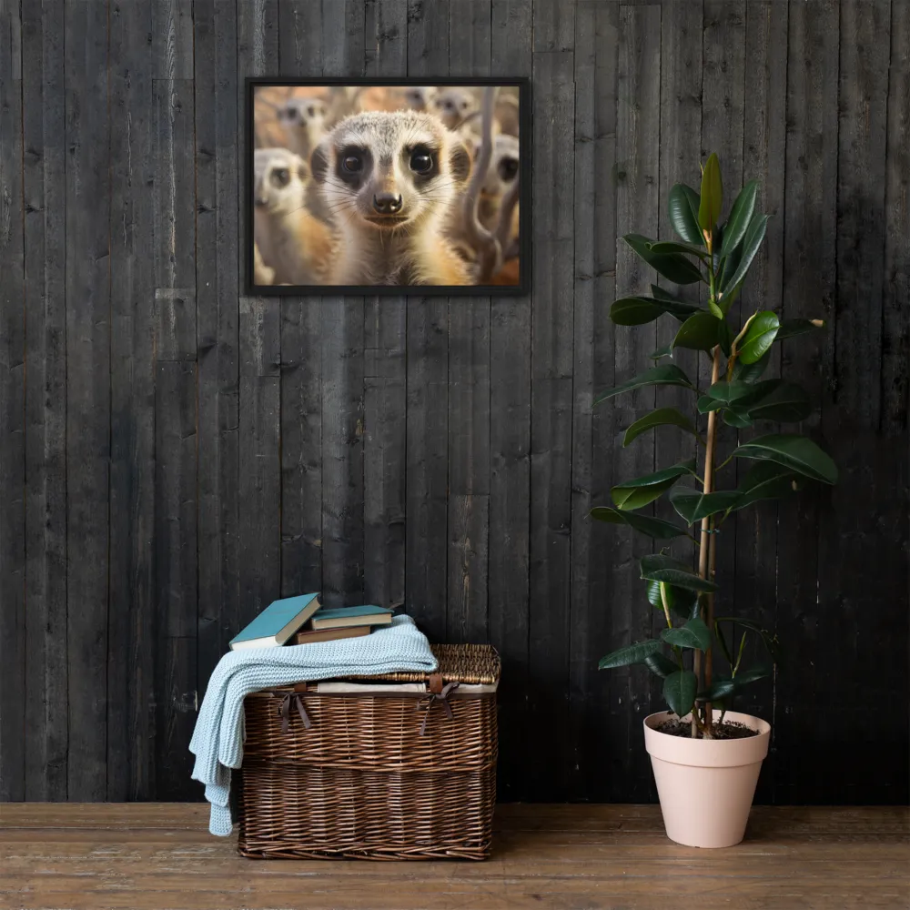 Curious Meerkats in Community | Canvas with Black Frame | 18″×24″