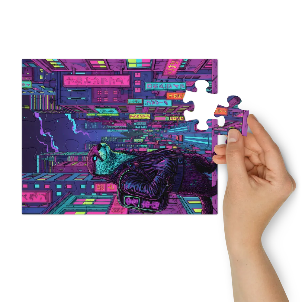 Neon City Otter 
 Jigsaw Puzzle in Tin Box