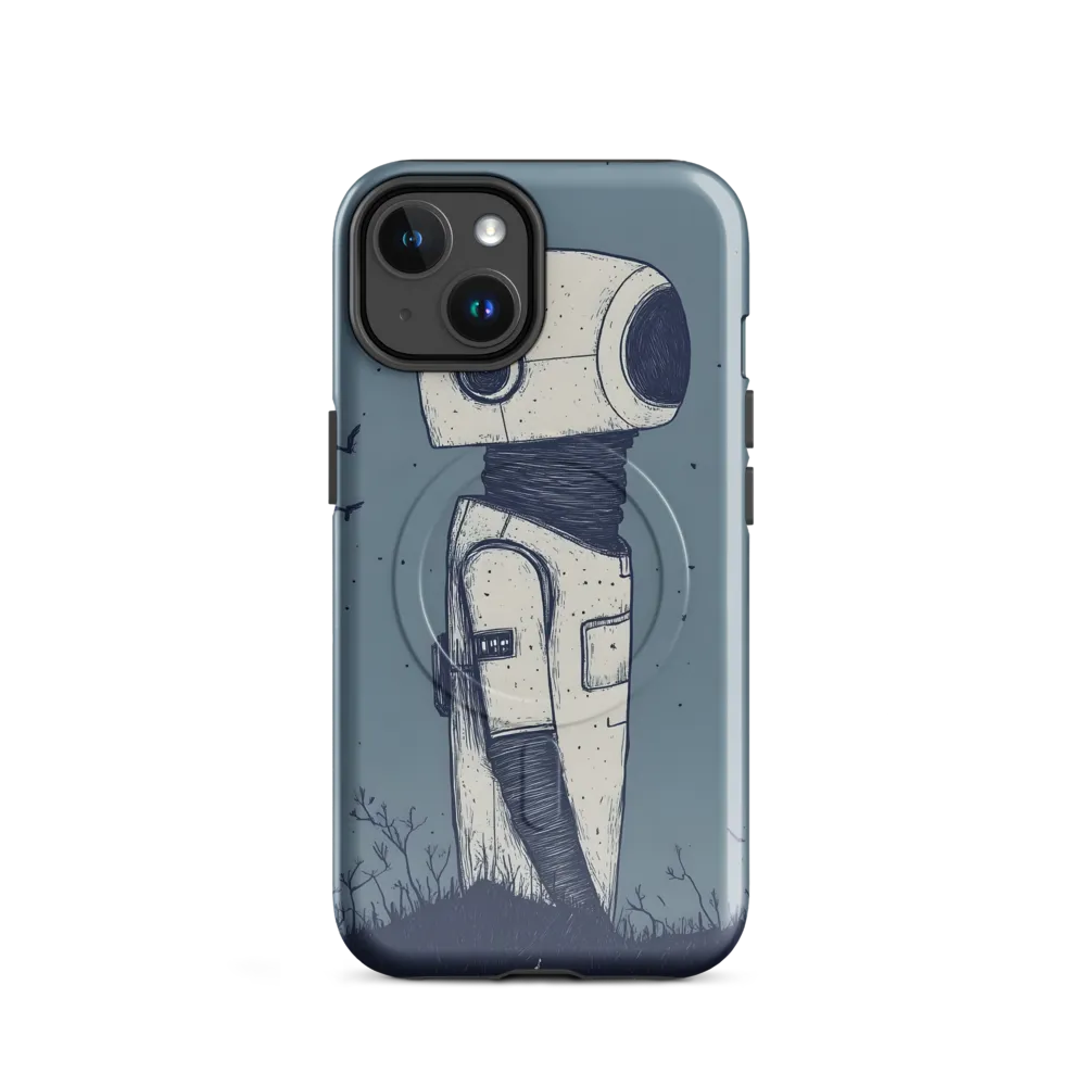 Contemplative Robot in a Barren Landscape | Phone Case |  14 | MagSafe® Tough Case | Glossy