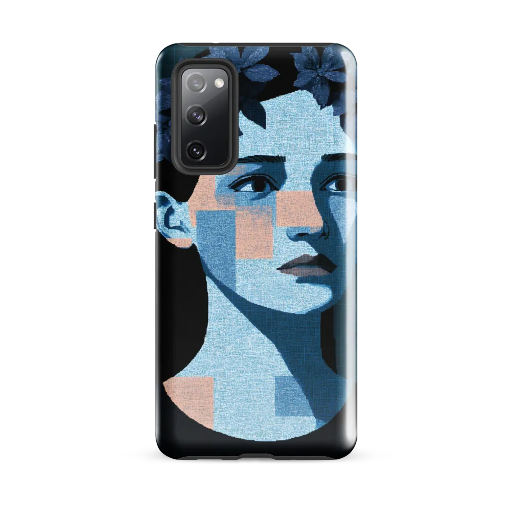 Grid-Wreathed Cyan Portrait