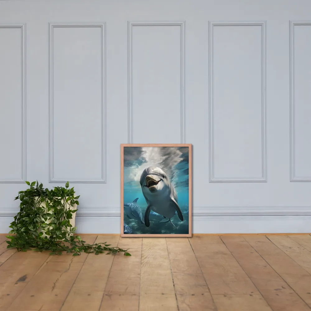Beneath the Waves: A Dolphin's Dance | Poster with Red oak Frame | 18″×24″