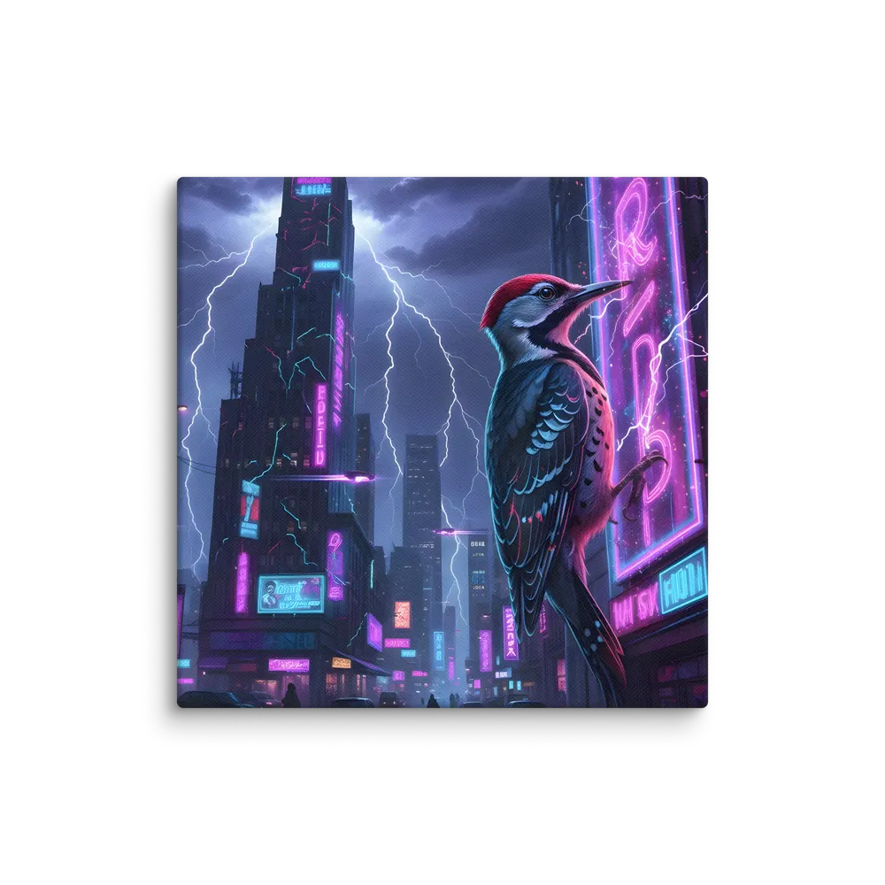 Cyberpunk Woodpecker 
 Canvas | 10″x 10″