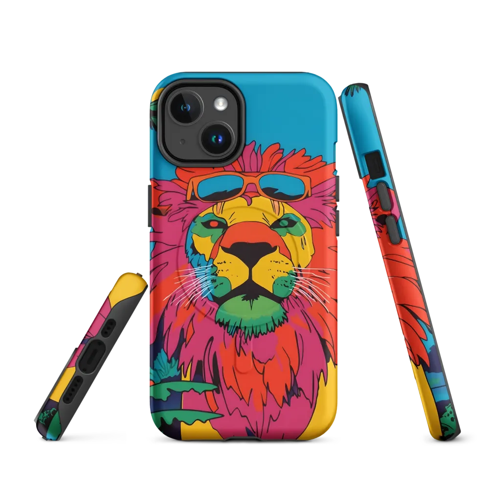 Lion with Sunglasses: A Vibrant Tropical Portrait | Phone Case |  14 | MagSafe® Tough Case | Matte