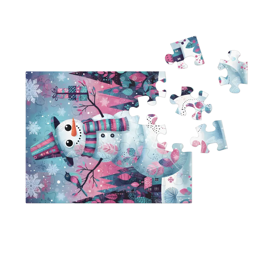 Winter Garden Snowman 
 Jigsaw Puzzle in Tin Box