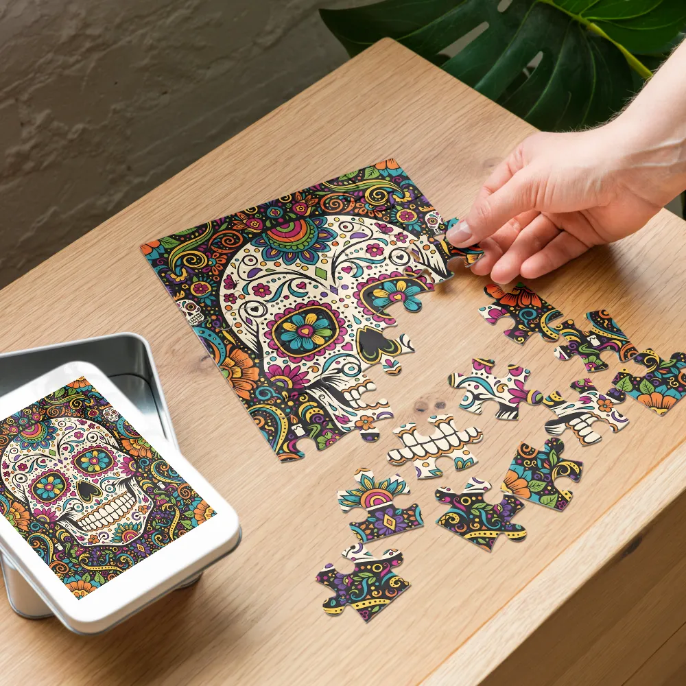 Floral Sugar Skull 
 Jigsaw Puzzle in Tin Box