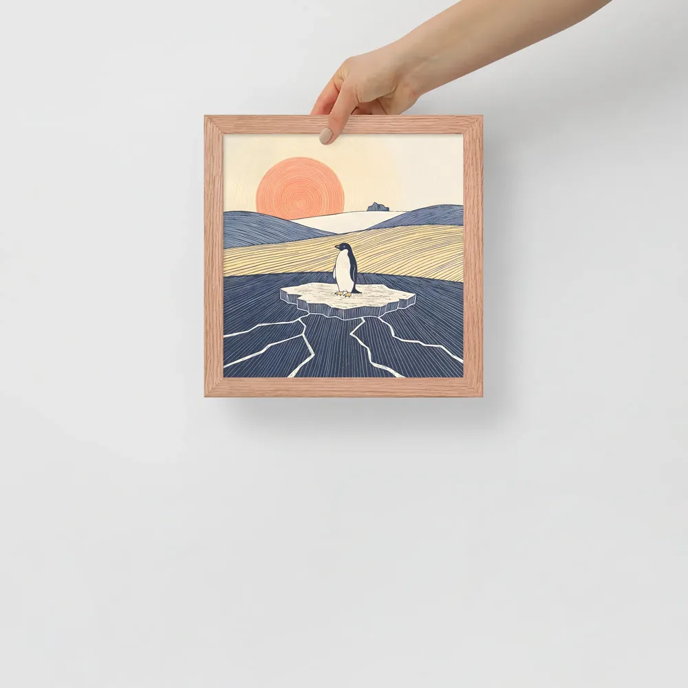 Solitary Penguin 
 Poster with Red oak Frame | 10″x 10″