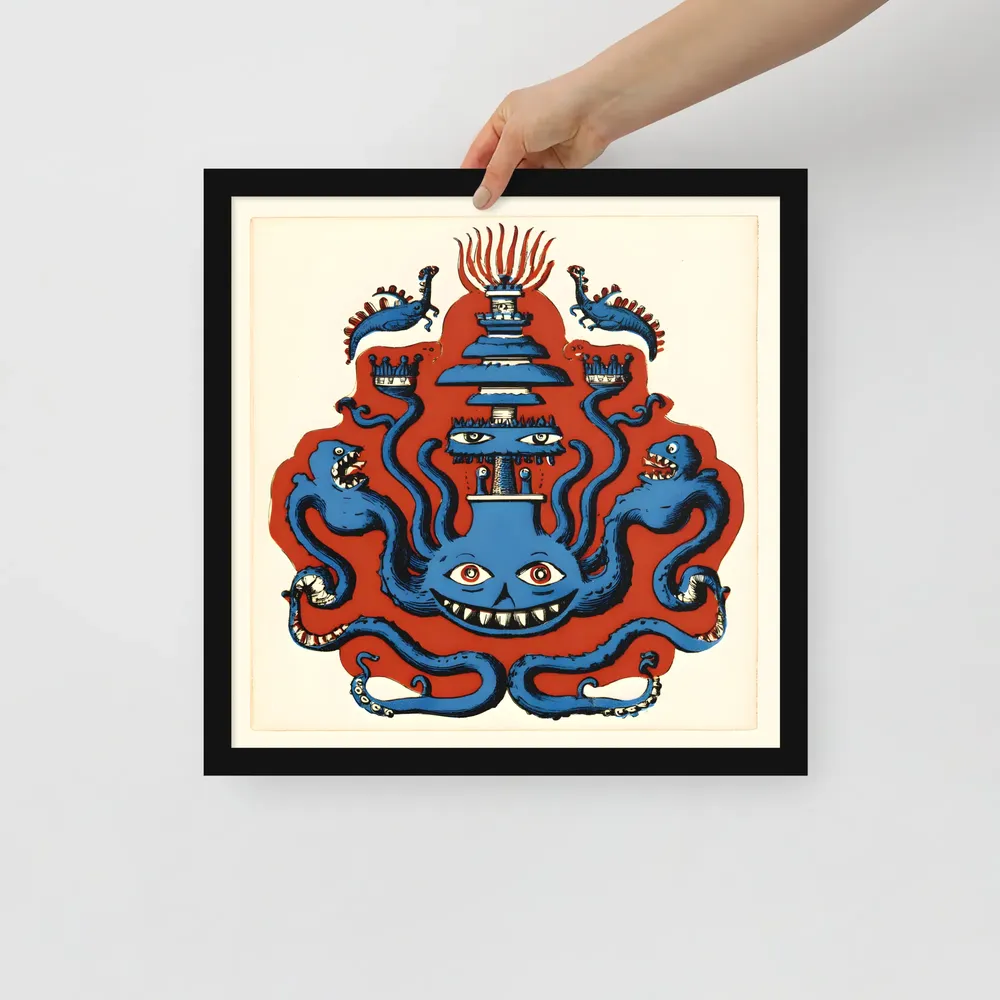 Grinning Octopus Totem 
 Poster with Black Frame | 16″x 16″