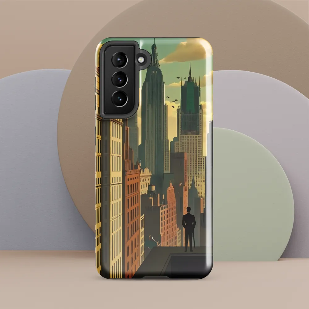 Urban Dreams: A Silhouette in Art Deco Cityscape