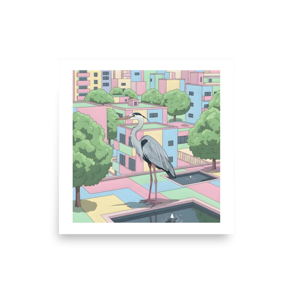 Pastel City Heron 
 Poster | 14″x 14″