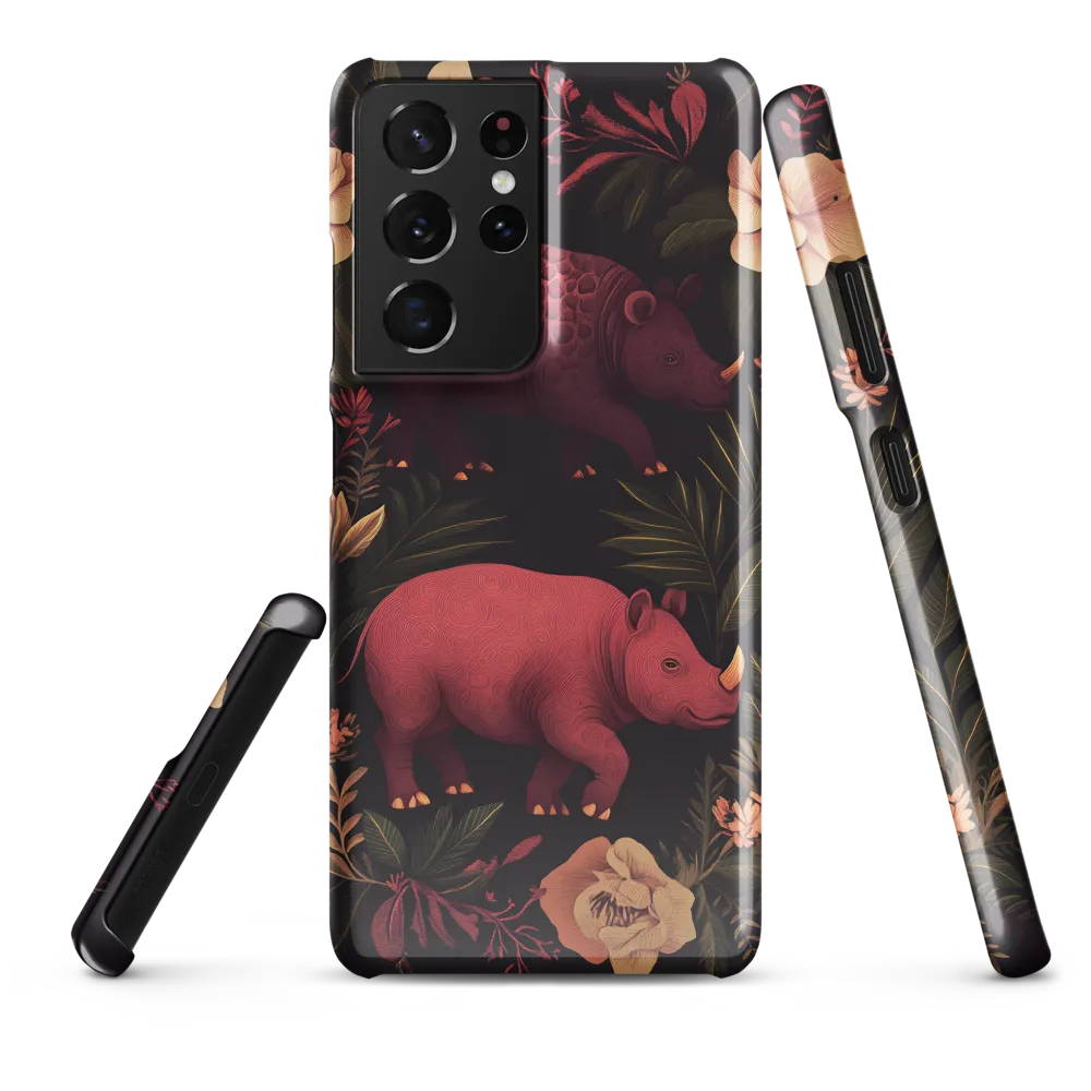 Rhinos in Floral Embrace