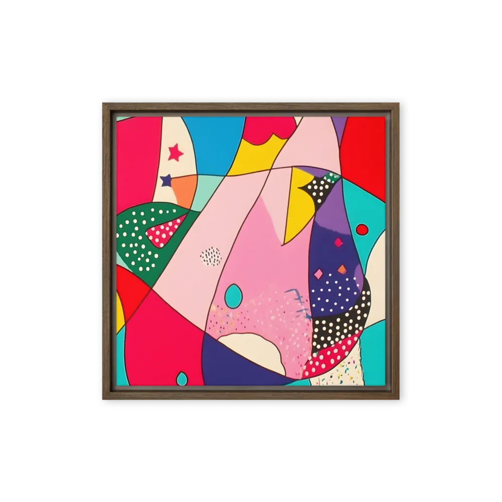 Playful Geometry in Color | Canvas with Brown Frame | 16″×16″