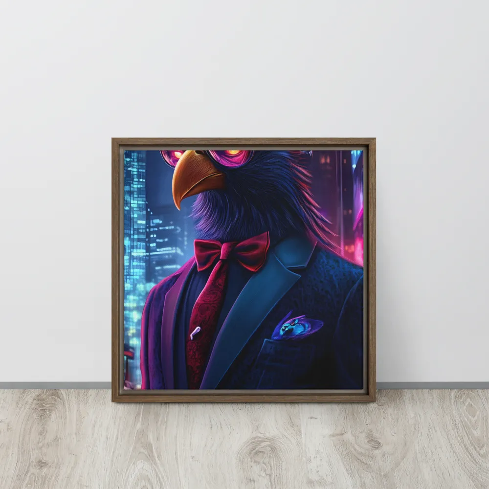 The Dapper Avian | Canvas with Brown Frame | 16″×16″