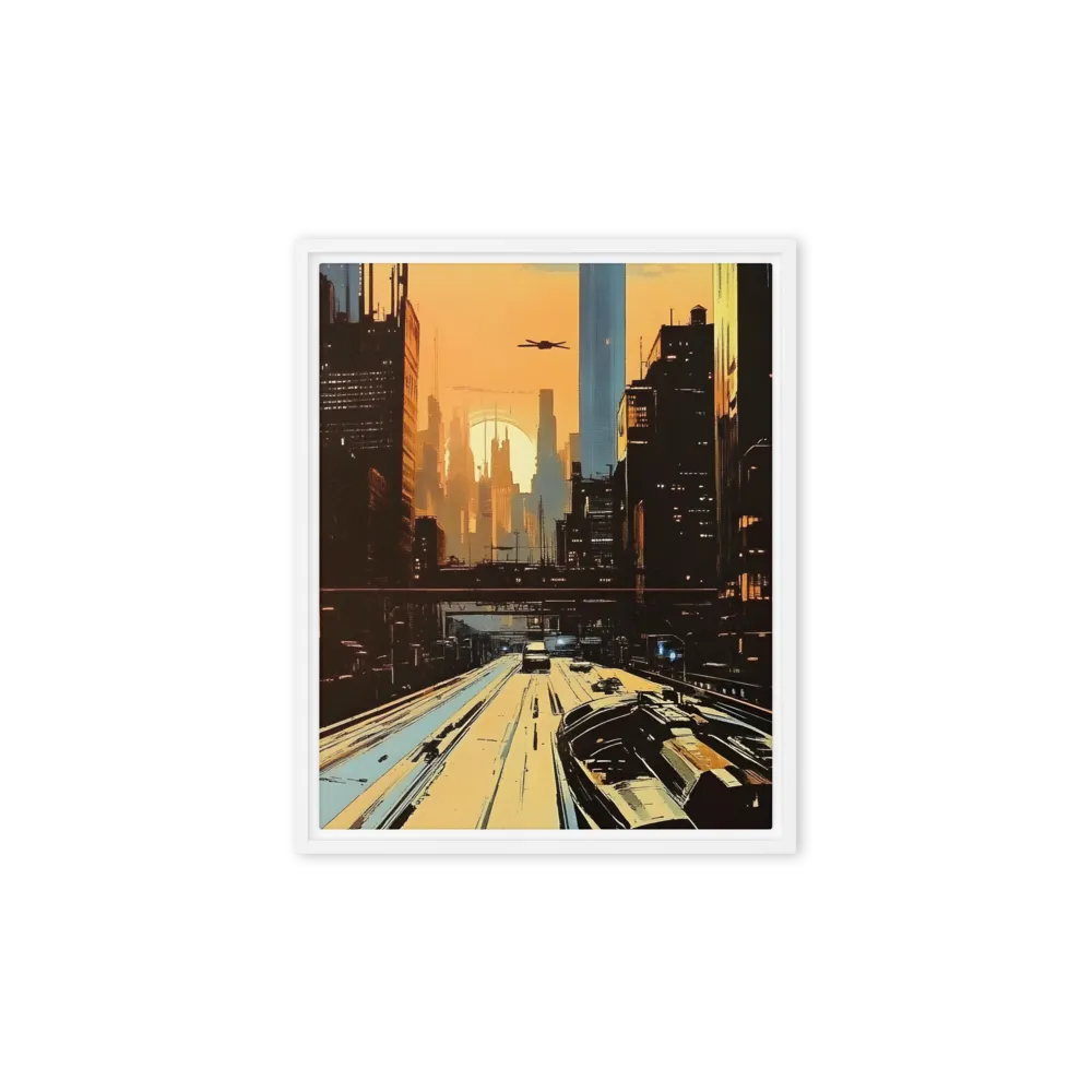 Metro Nexus: A Futuristic Cityscape | Canvas with White Frame | 8″×10″
