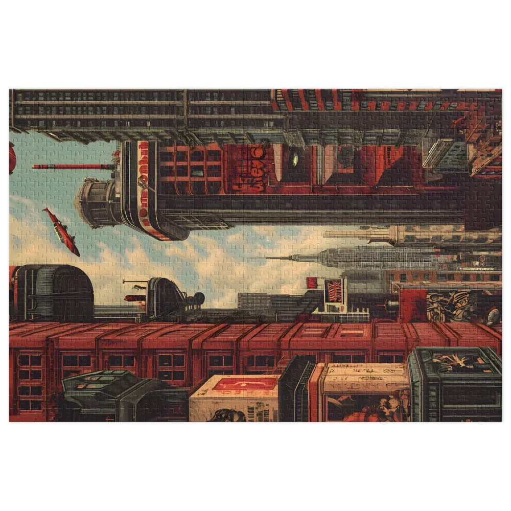 Echoes of Tomorrow: Retro-Futuristic Cityscape 
 Jigsaw Puzzle in Tin Box