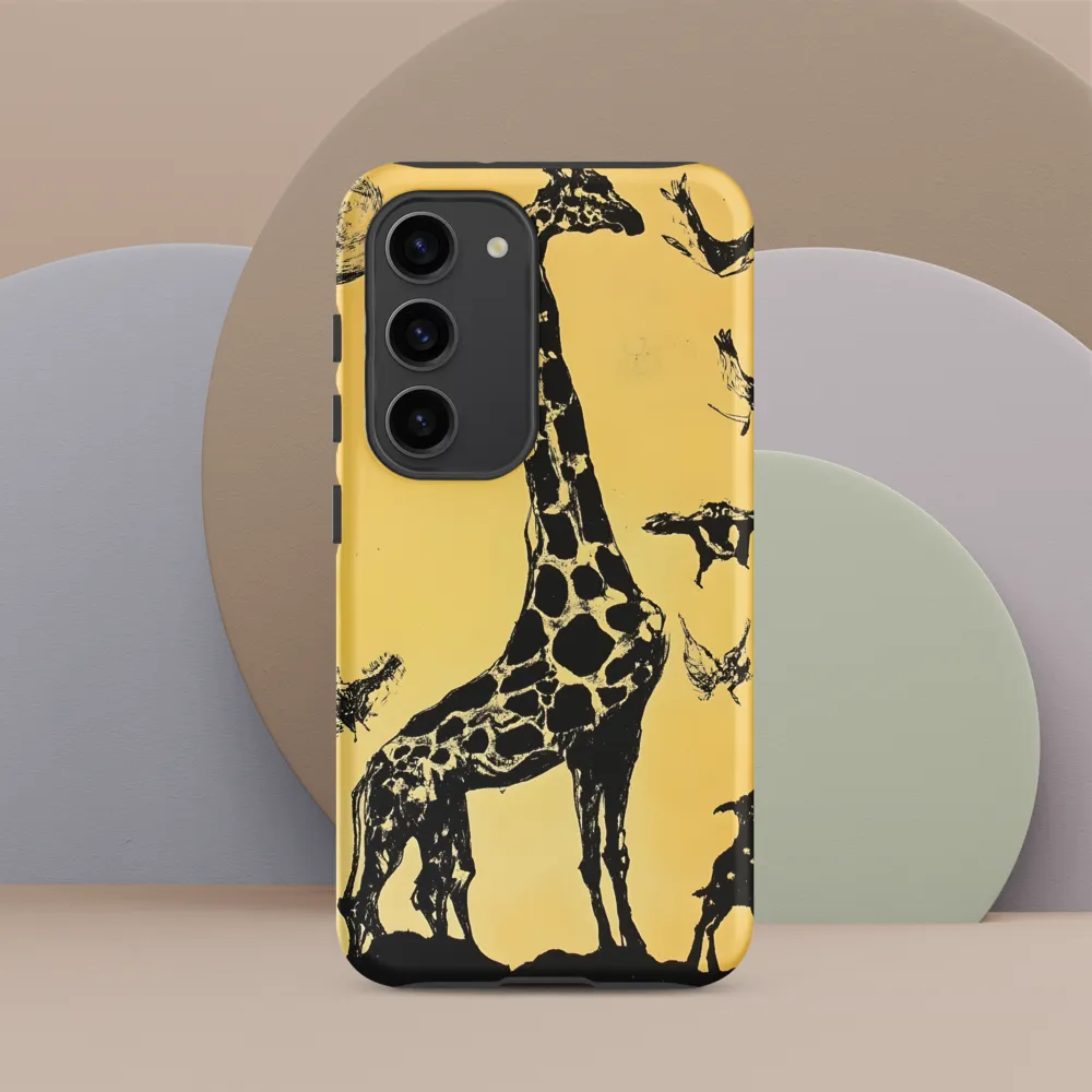 Whimsical Harmony of Giraffe and Birds