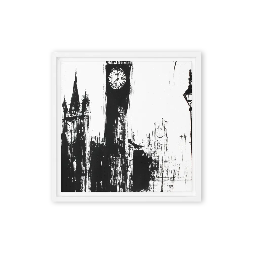Clock Tower in Motion | Canvas with White Frame | 12″×12″
