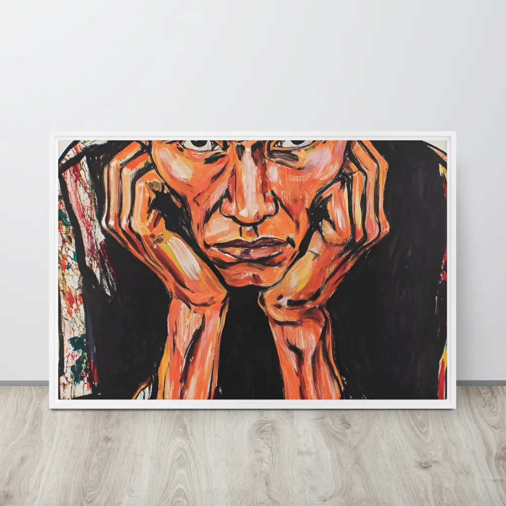Contemplative Intensity: An Expressionist Portrait | Canvas with White Frame | 24″×36″