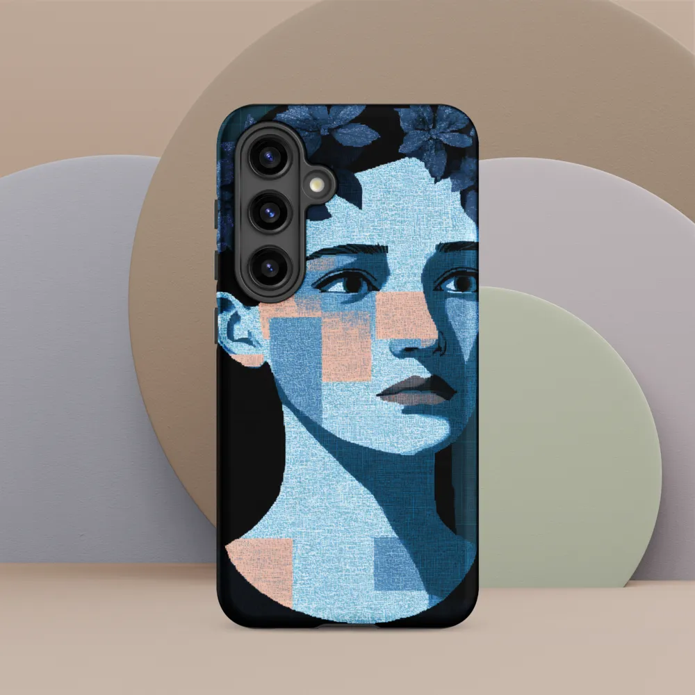 Grid-Wreathed Cyan Portrait