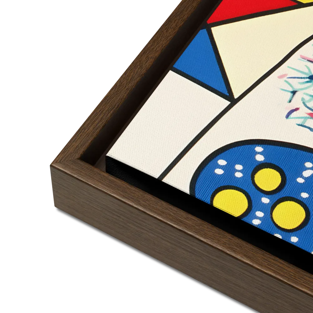 Joyful Geometry: A Playful Dance of Shapes and Colors | Canvas with Brown Frame | 16″×20″