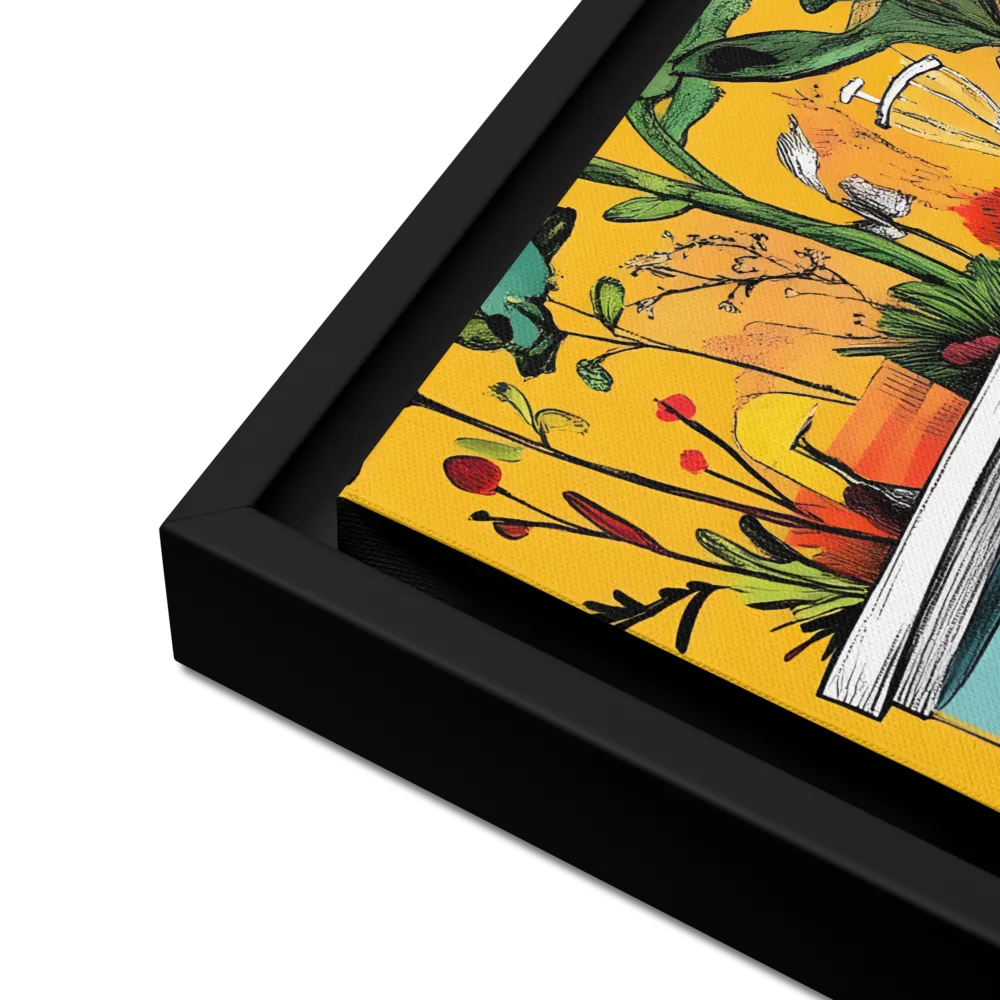 Whimsical Garden Head | Canvas with Black Frame | 16″×16″