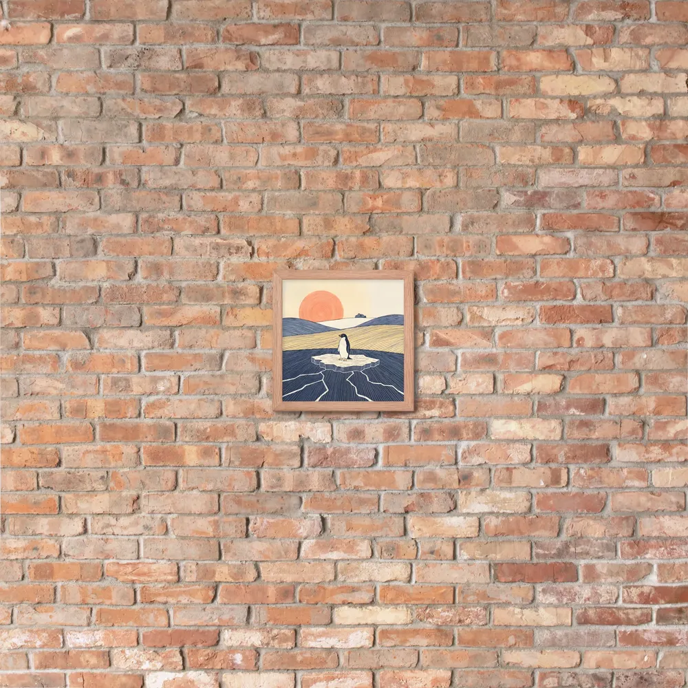 Solitary Penguin 
 Poster with Red oak Frame | 10″x 10″