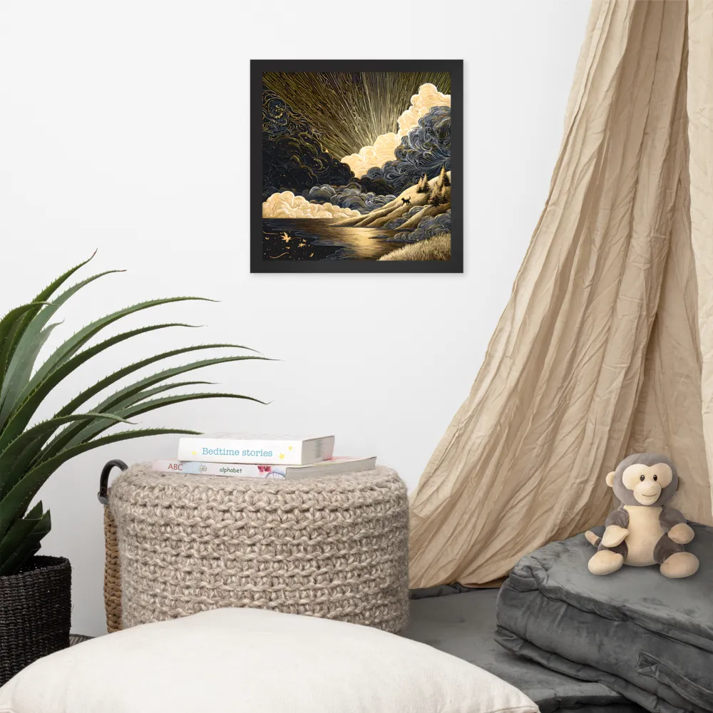 Gilded Dawn 
 Poster with Black Frame | 14″x 14″