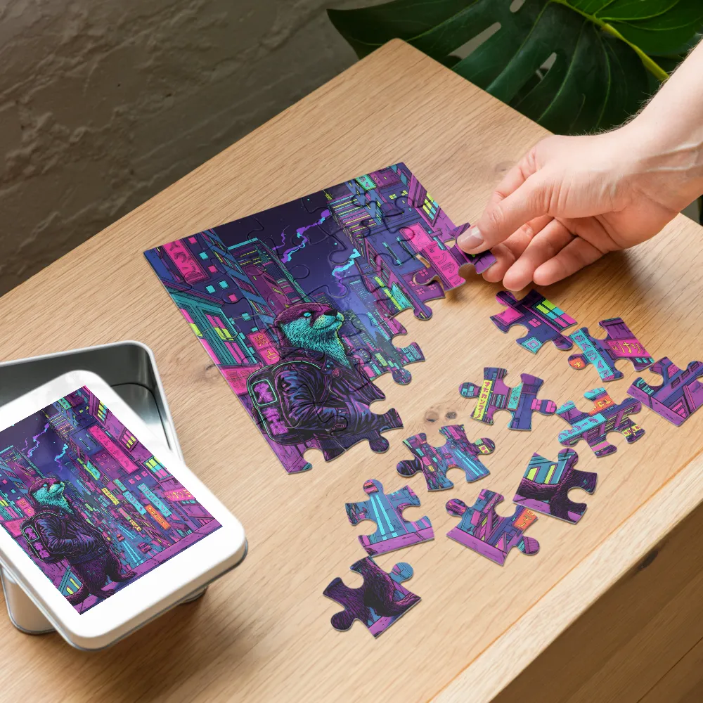 Neon City Otter 
 Jigsaw Puzzle in Tin Box