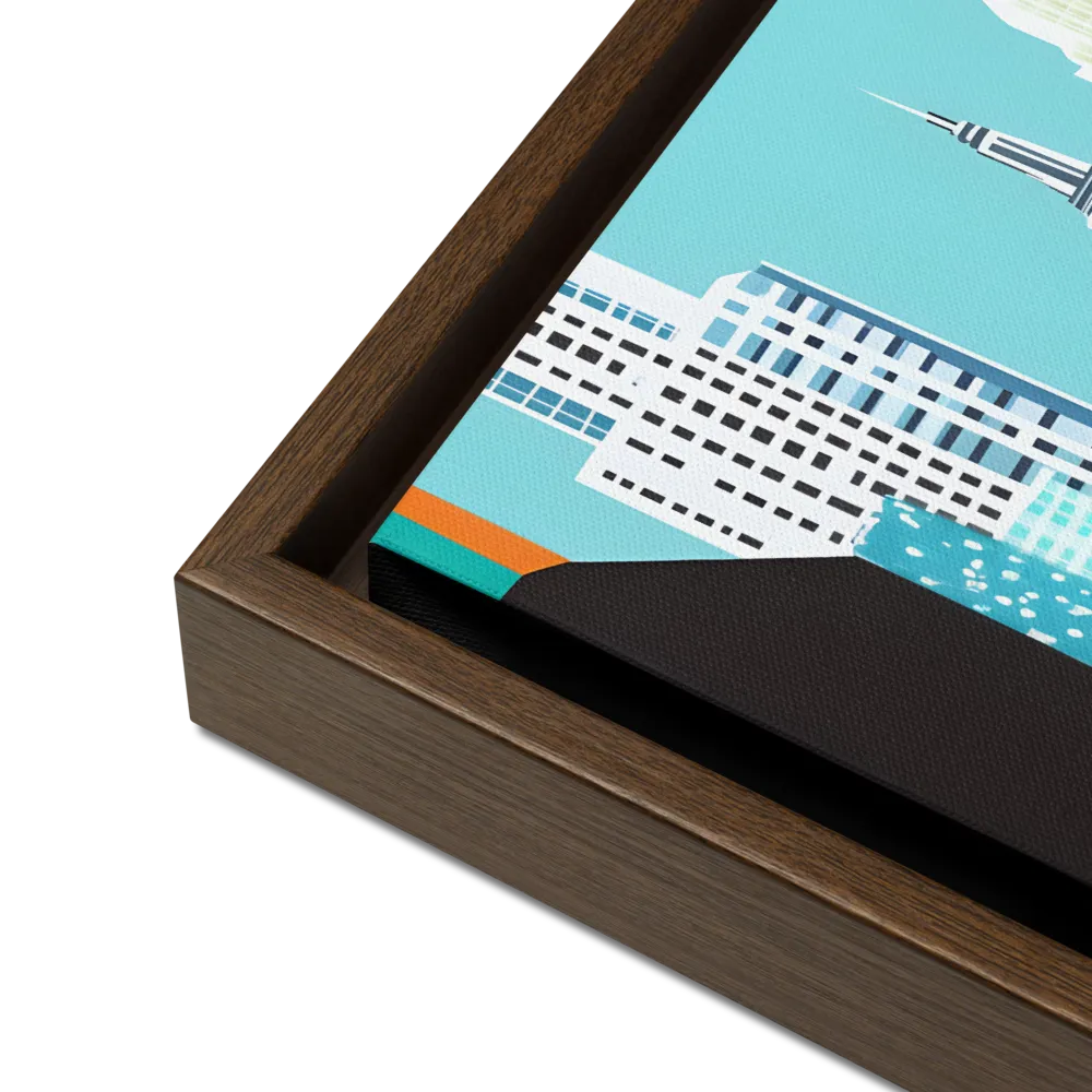 Urban Symphony: A Modern Cityscape | Canvas with Brown Frame | 16″×16″