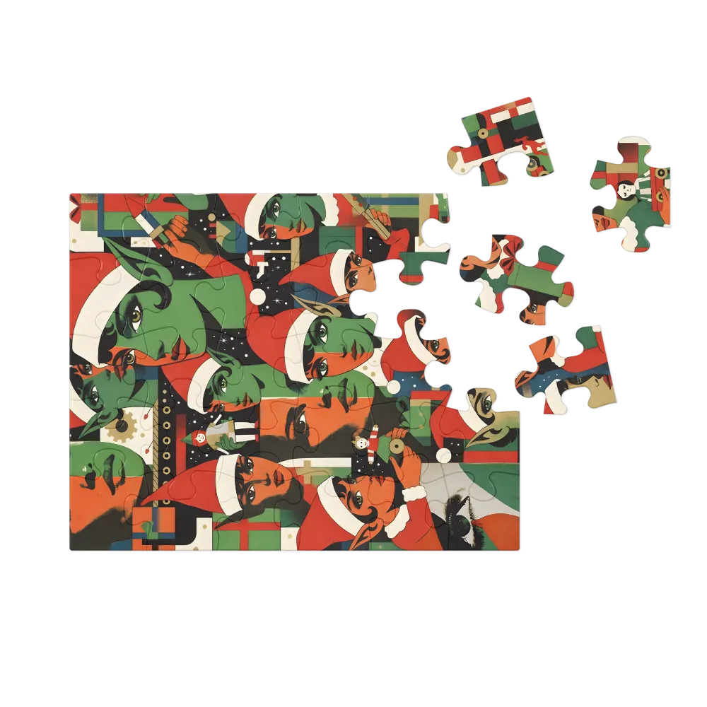 Retro Christmas Elves 
 Jigsaw Puzzle in Tin Box