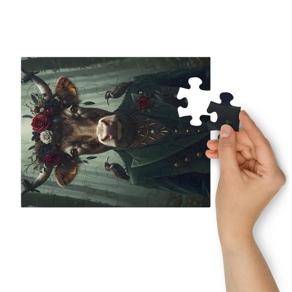 Forest Crowned Cow 
 Jigsaw Puzzle in Tin Box