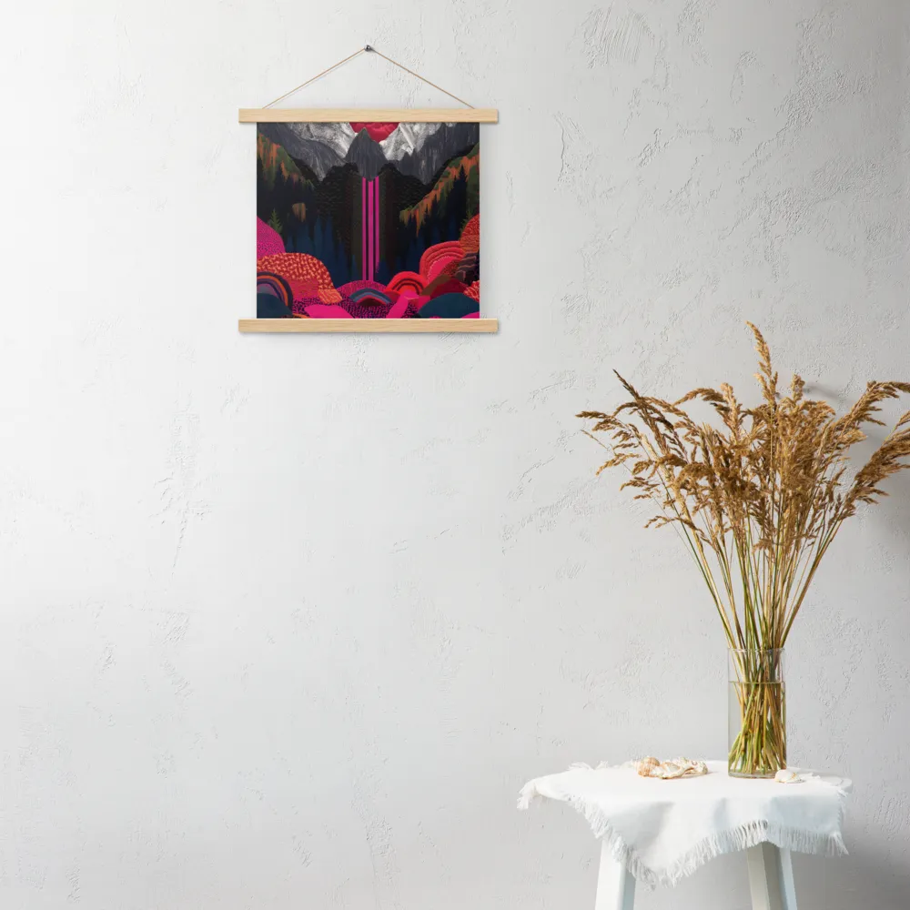 Ethereal Cascade: A Surreal Landscape | Poster With Oak Wood Hanger | 14″×14″