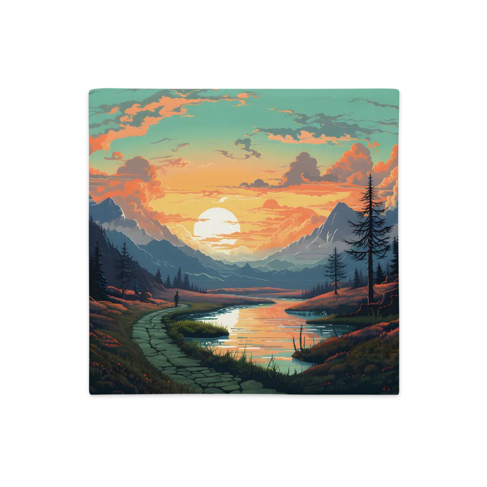 Tranquil Sunset Over the Majestic Mountains | Pillow Case | 18″×18″