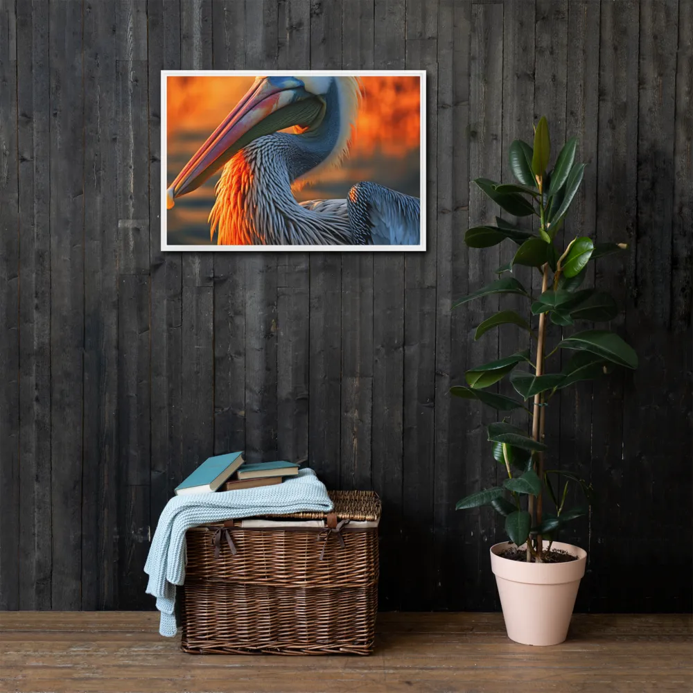 Elegance of the Pelican at Sunset | Canvas with White Frame | 20″×30″