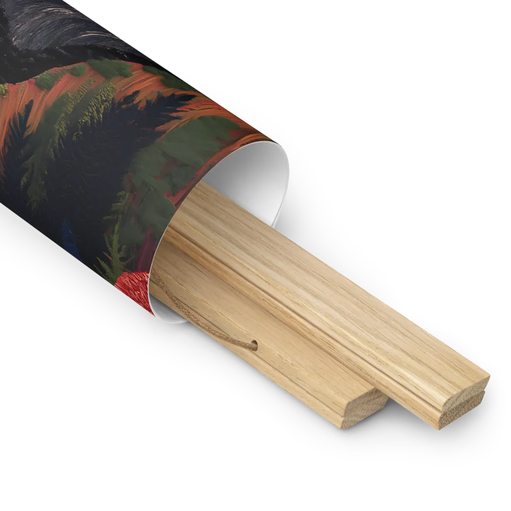 Ethereal Cascade: A Surreal Landscape | Poster With Oak Wood Hanger | 18″×18″