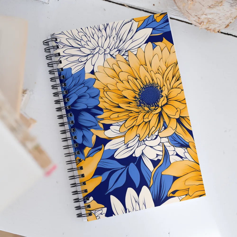 Floral Harmony in Blue and Yellow | Spiral Notebook